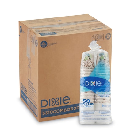 Dixie PerfecTouch Paper Hot Cups and Lids Combo, 10 oz, Coffee Haze Design, PK300 DIX 5310COMBO600